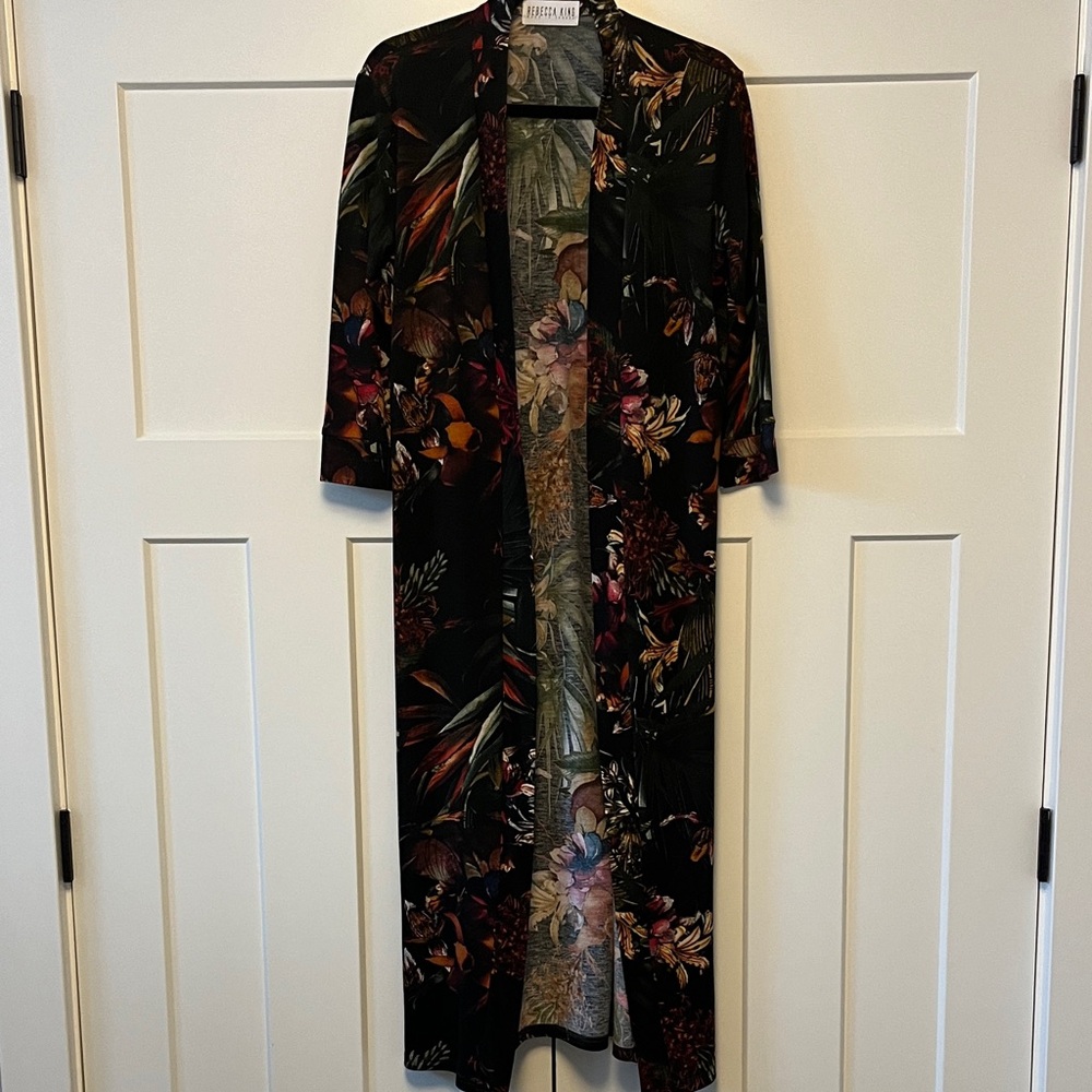 Rebecca King Floral Black Long Kimono